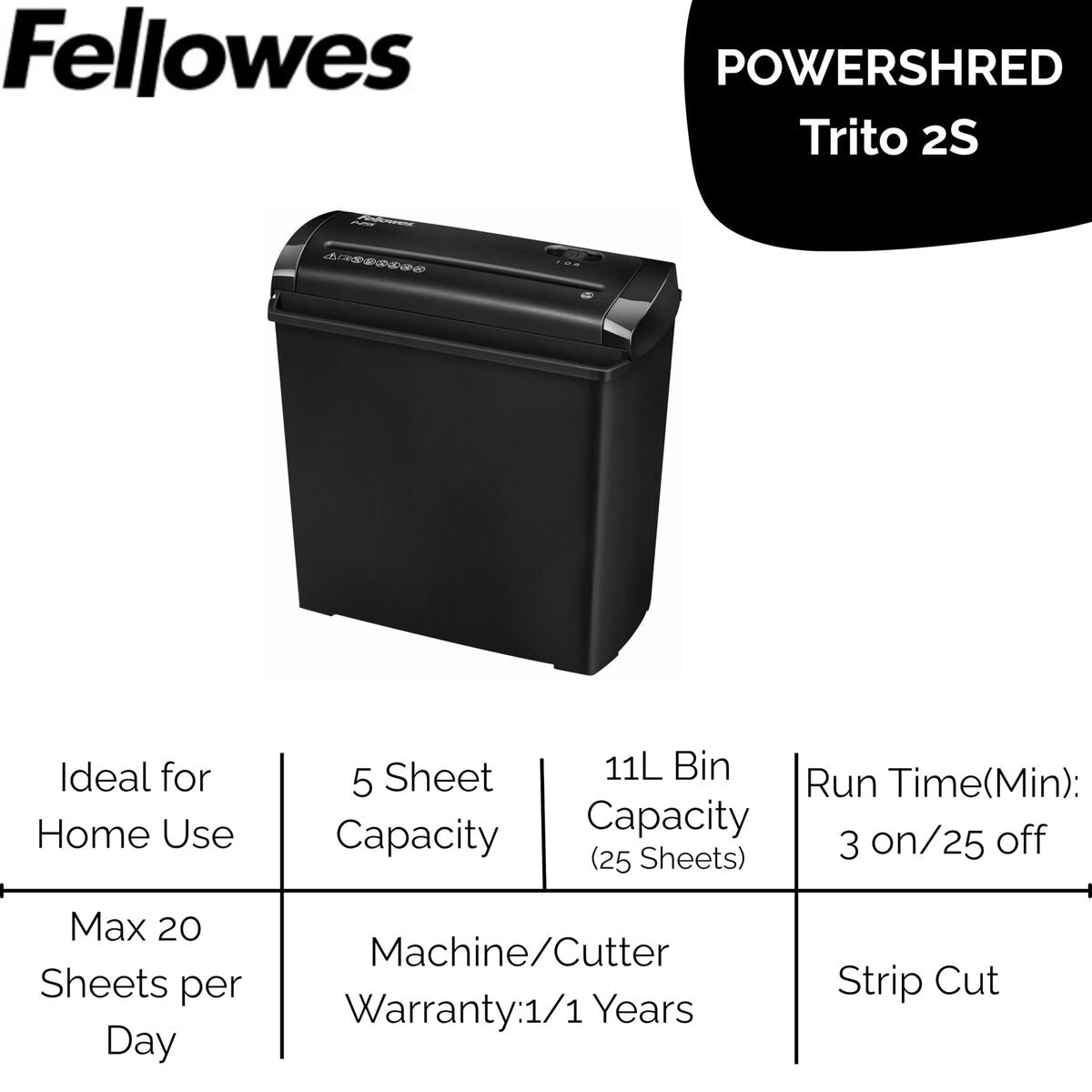 Paper Shredder Fellowes Trito 2S 11 L Black