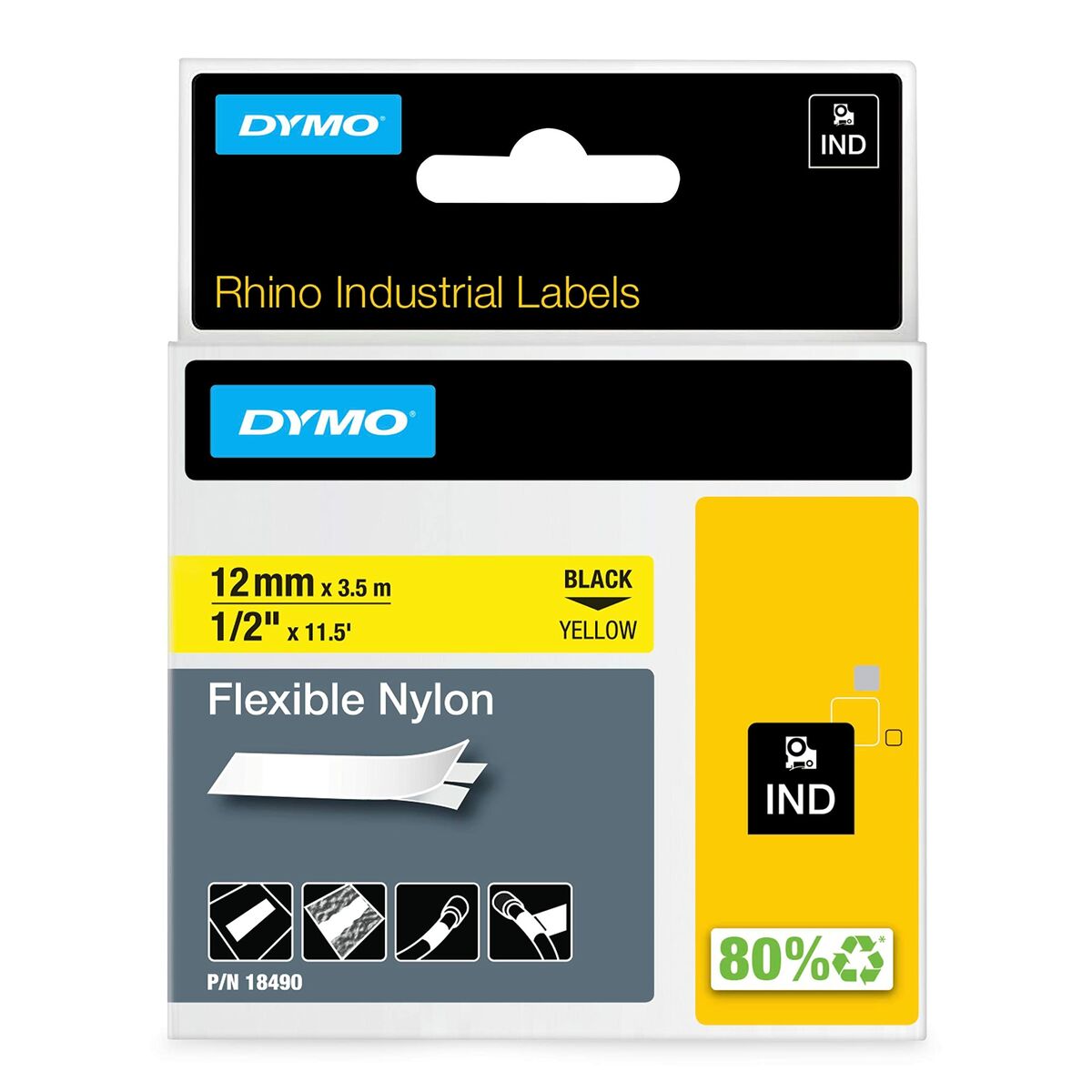 Laminated Tape Dymo Nylon Flexible IND Multicolour Black/Yellow