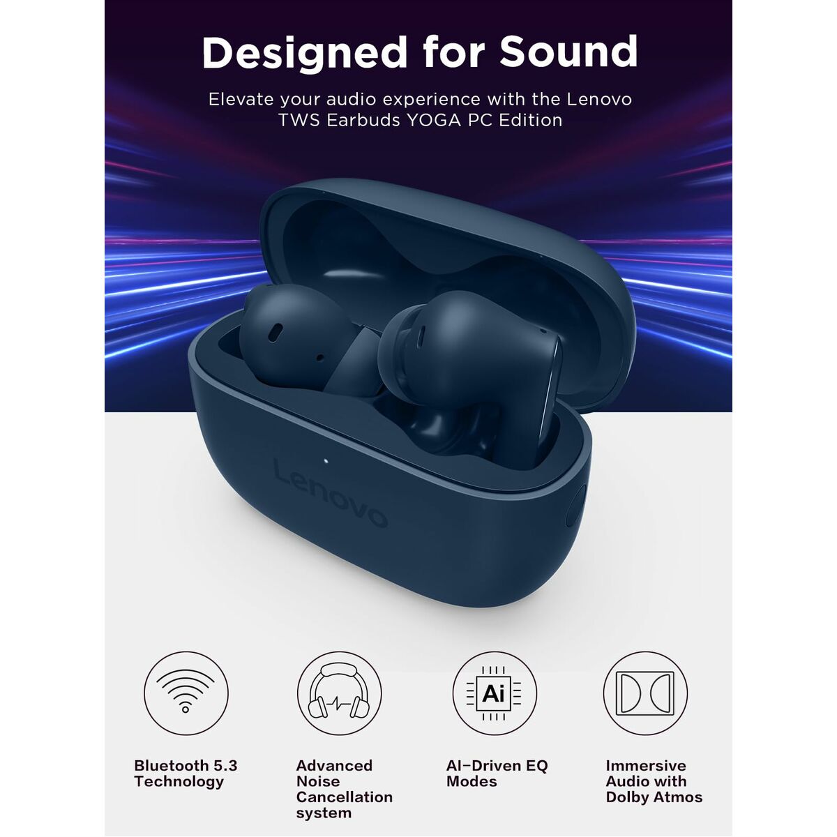Wireless Earphones with Charging Case Lenovo TWS YOGA PC Edition