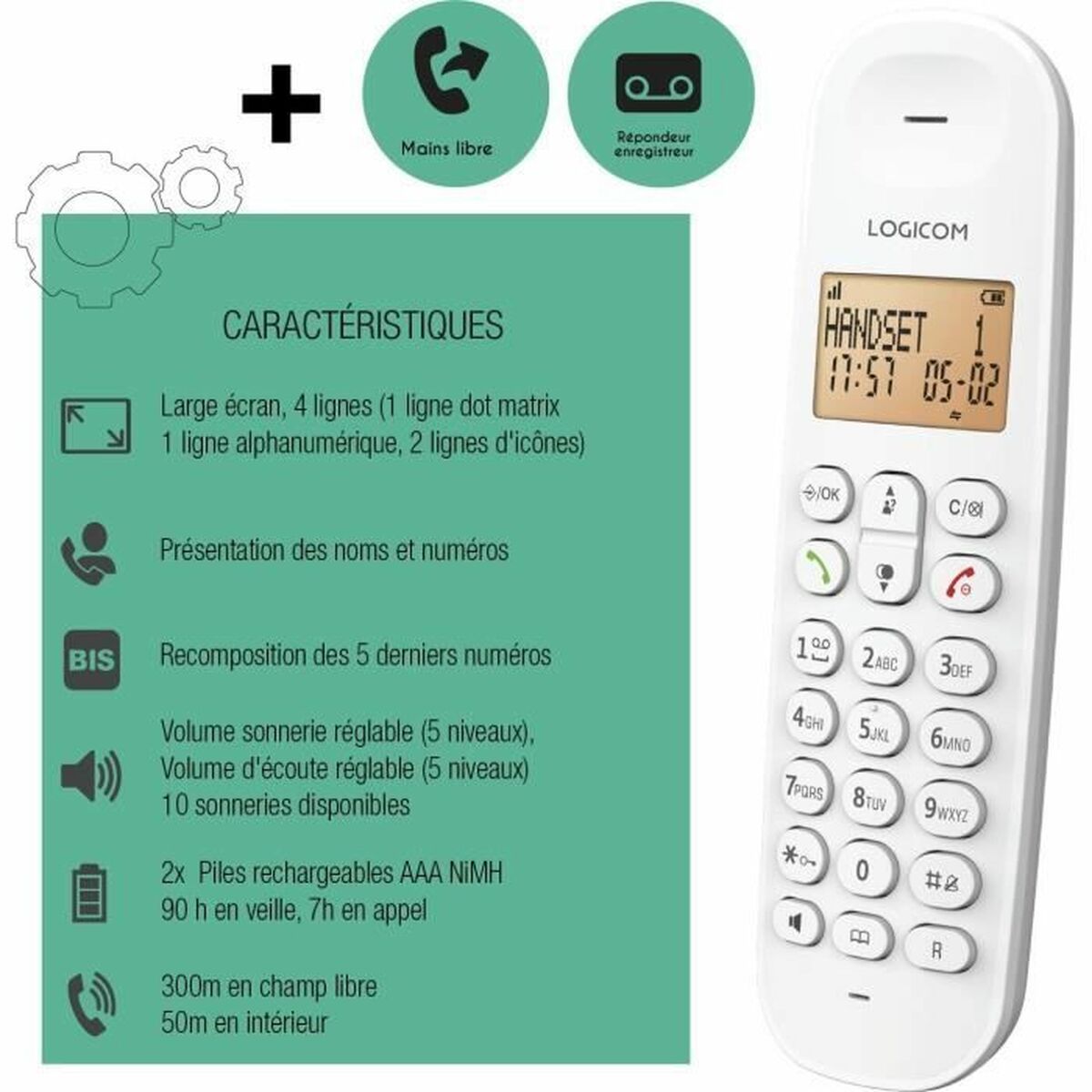 Wireless Phone Logicom DECT ILOA 155T SOLO White