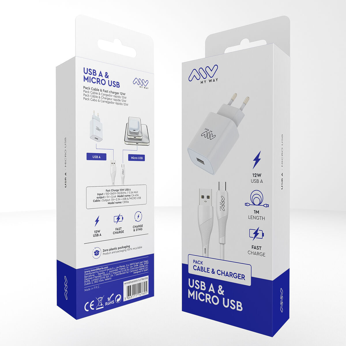 Wall Charger + USB A to USB-C Cable Myway White 12 W