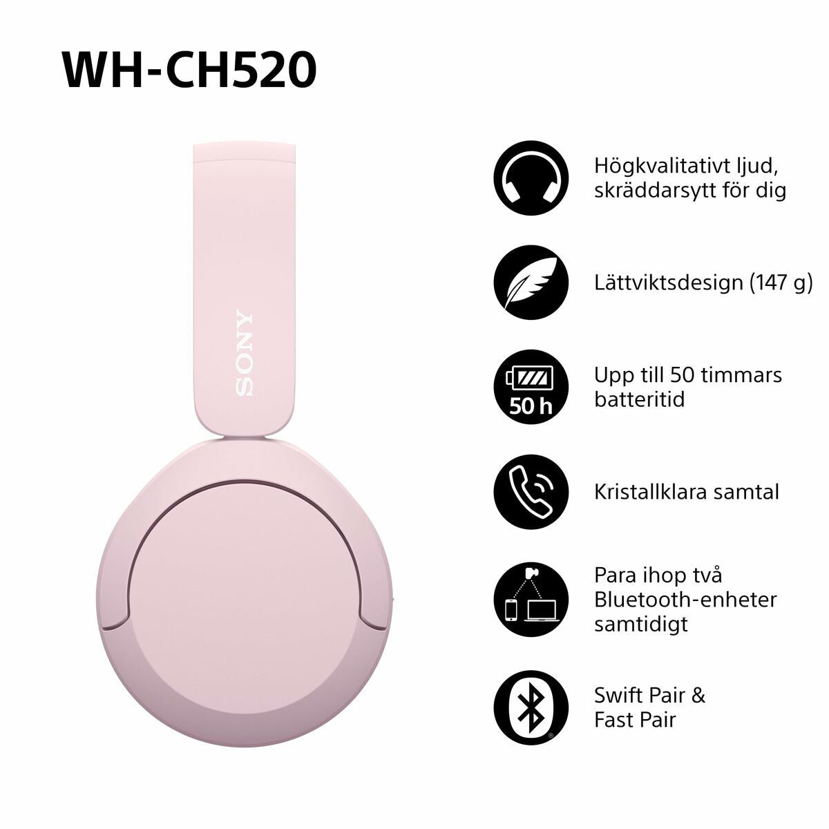 Headphones with Headband Sony WHCH520P.CE7 Pink