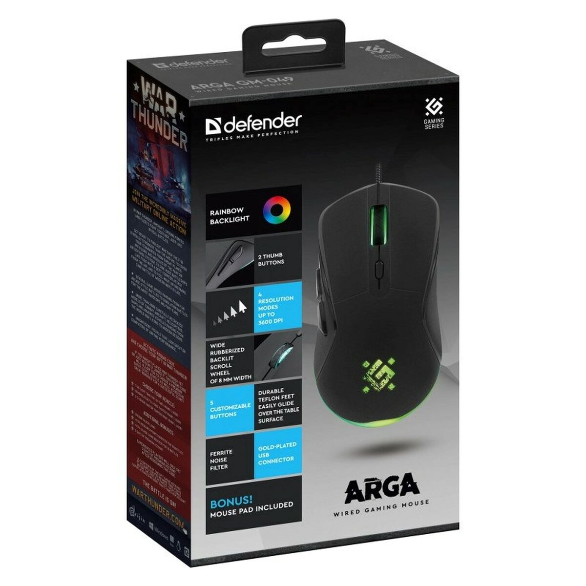 Gaming Mouse Defender GM-049 ARGA Black 3600 DPI