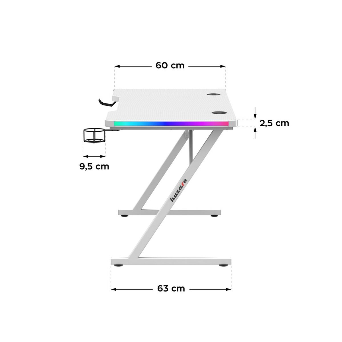 Desk Gaming Huzaro HZ-Hero 2.5 White RGB White 120 x 75 x 60 cm