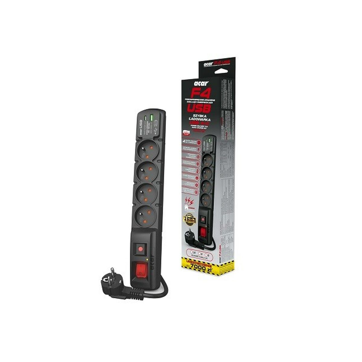 4-socket plugboard with power switch Acar W2441 (5 m)