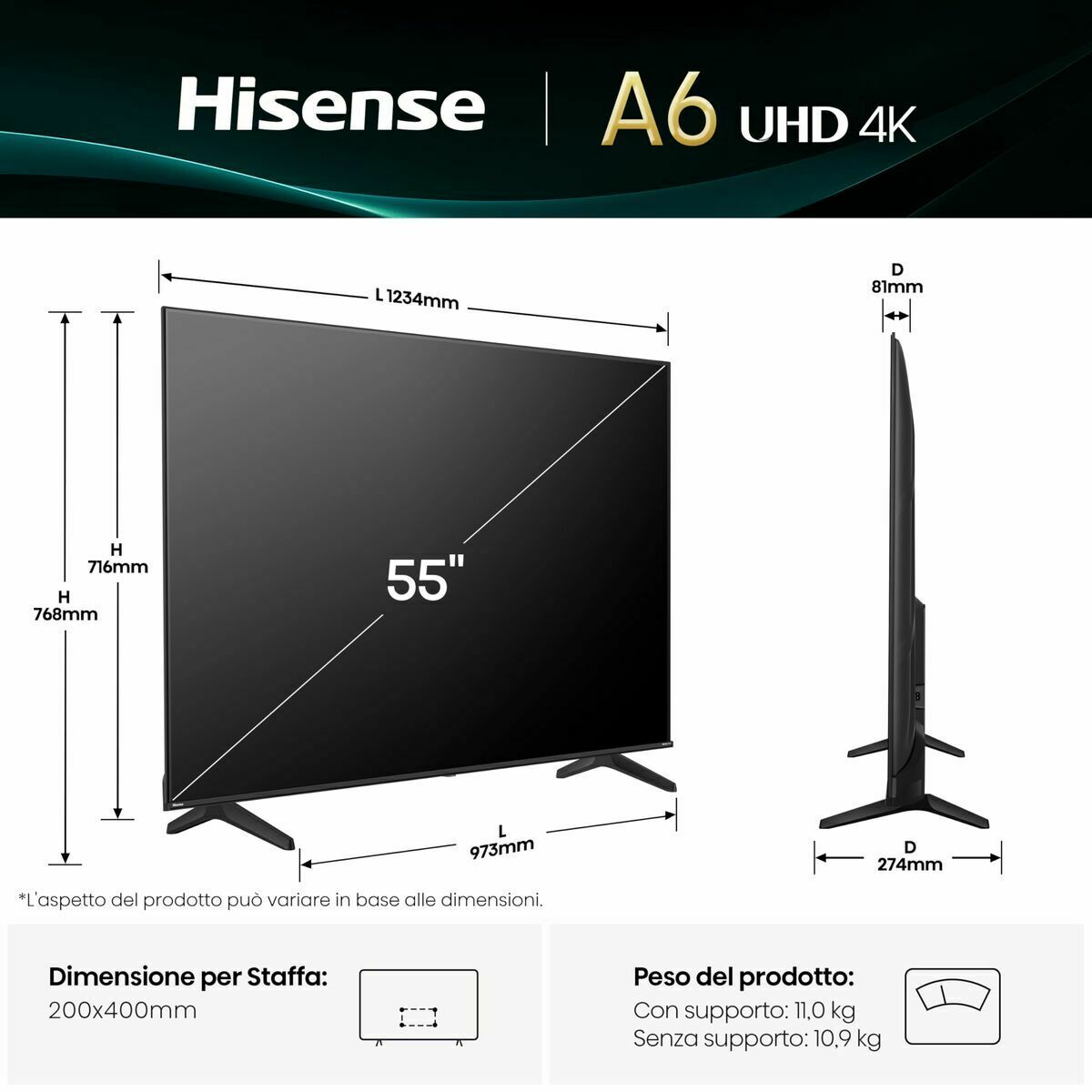 Smart TV Hisense 55A6Q 55 55" 4K Ultra HD LED HDR D-LED