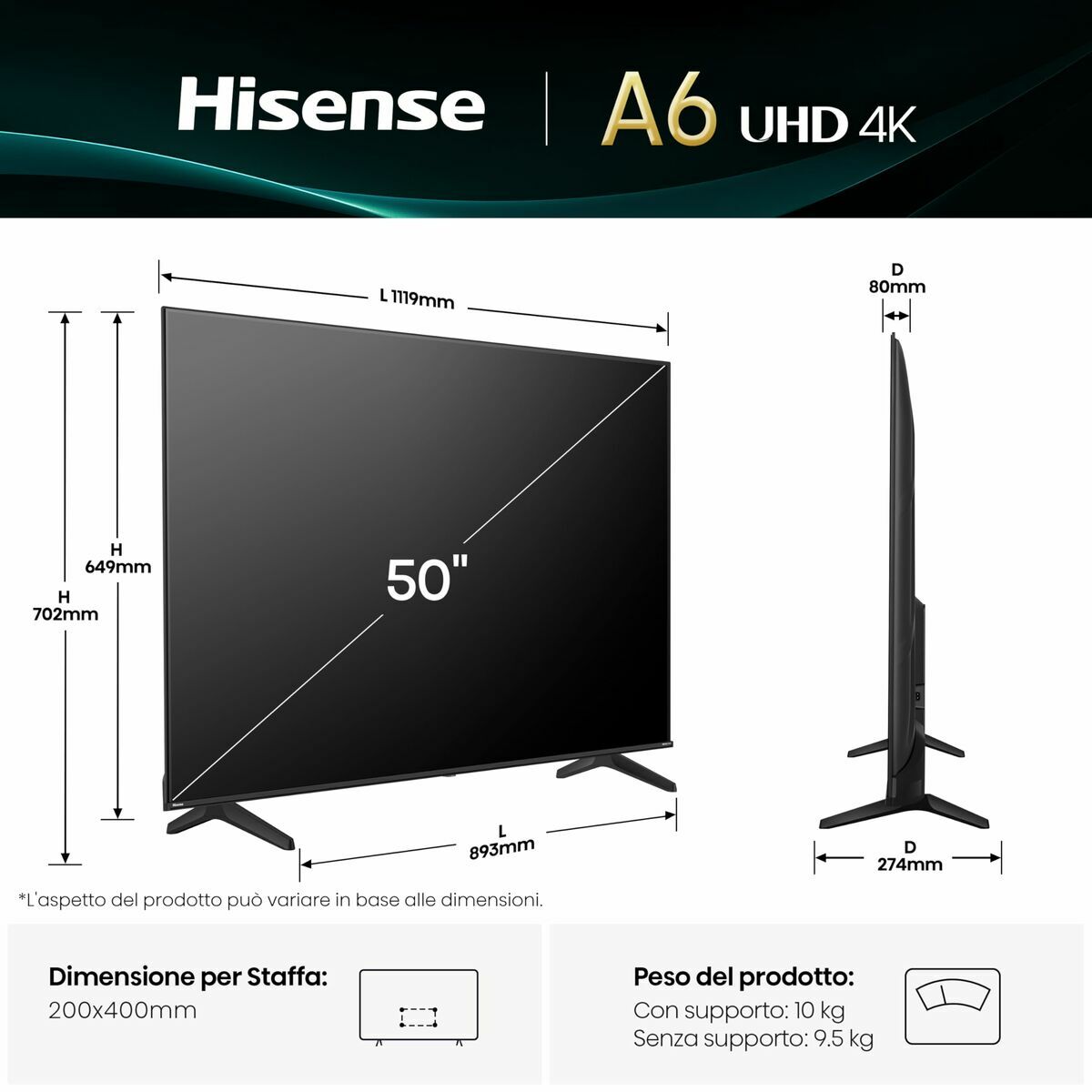 Smart TV Hisense 50A6Q 50 50" 4K Ultra HD LED HDR D-LED