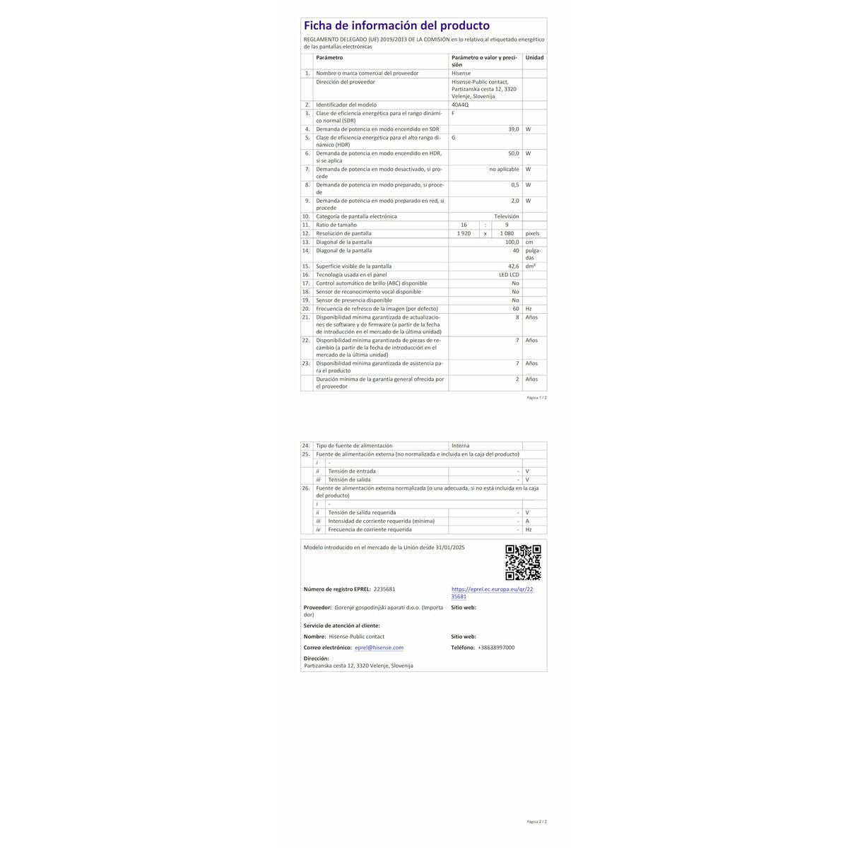 Smart TV Hisense 40A4Q 40 Full HD DLED 40"