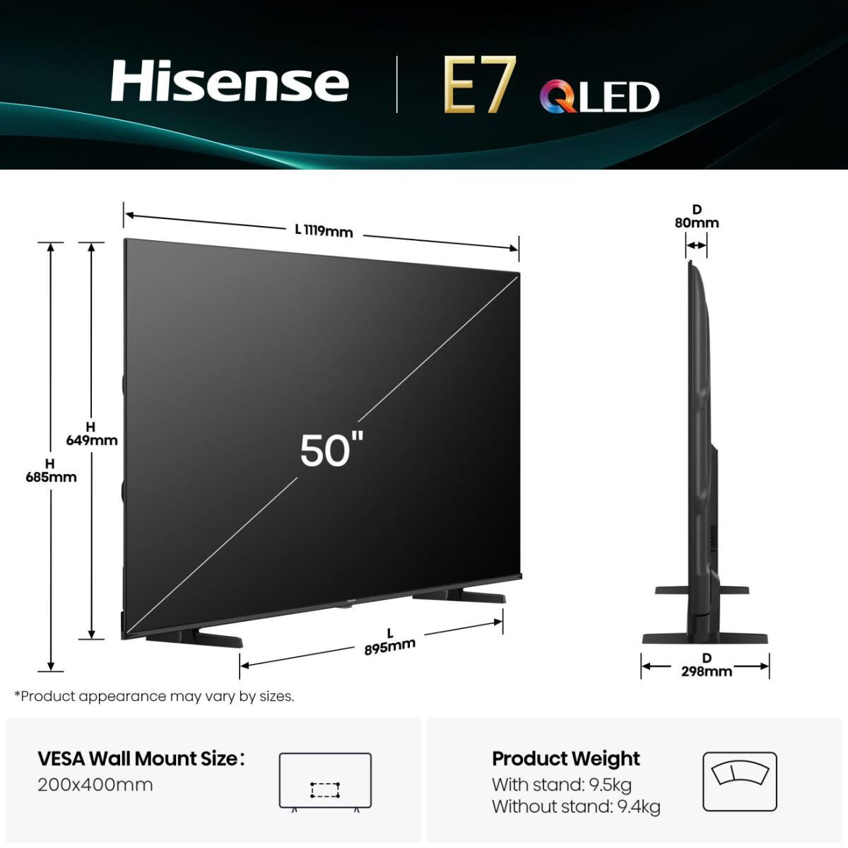 Smart TV Hisense 50E77Q 50 50" 4K Ultra HD HDR QLED