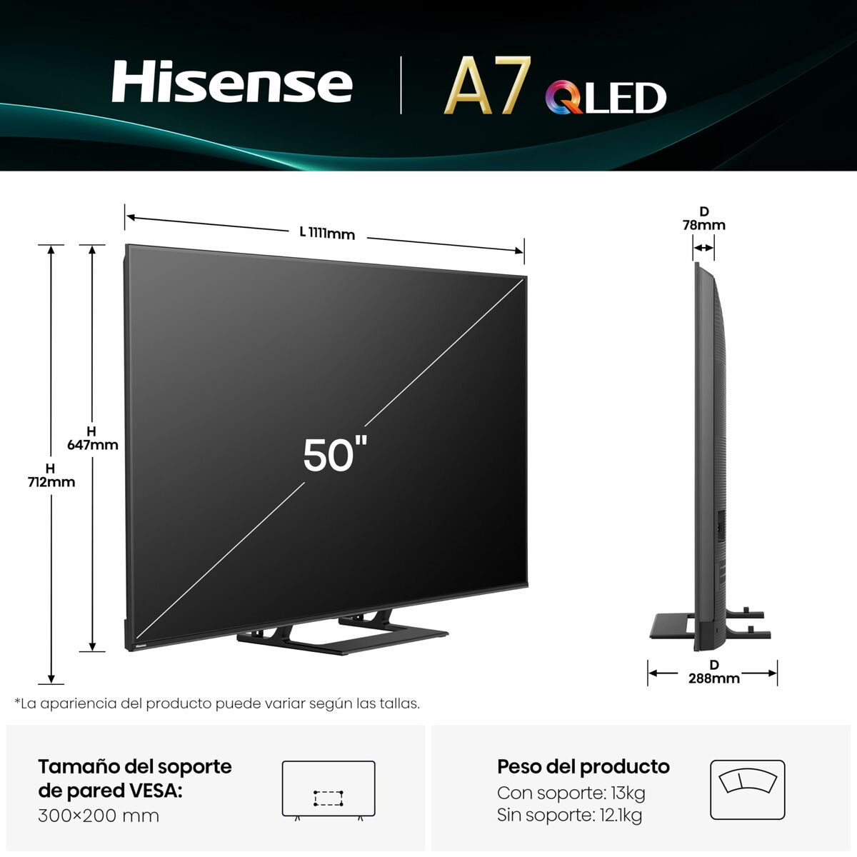 Smart TV Hisense 50A7Q 4K Ultra HD 50" LED HDR D-LED QLED