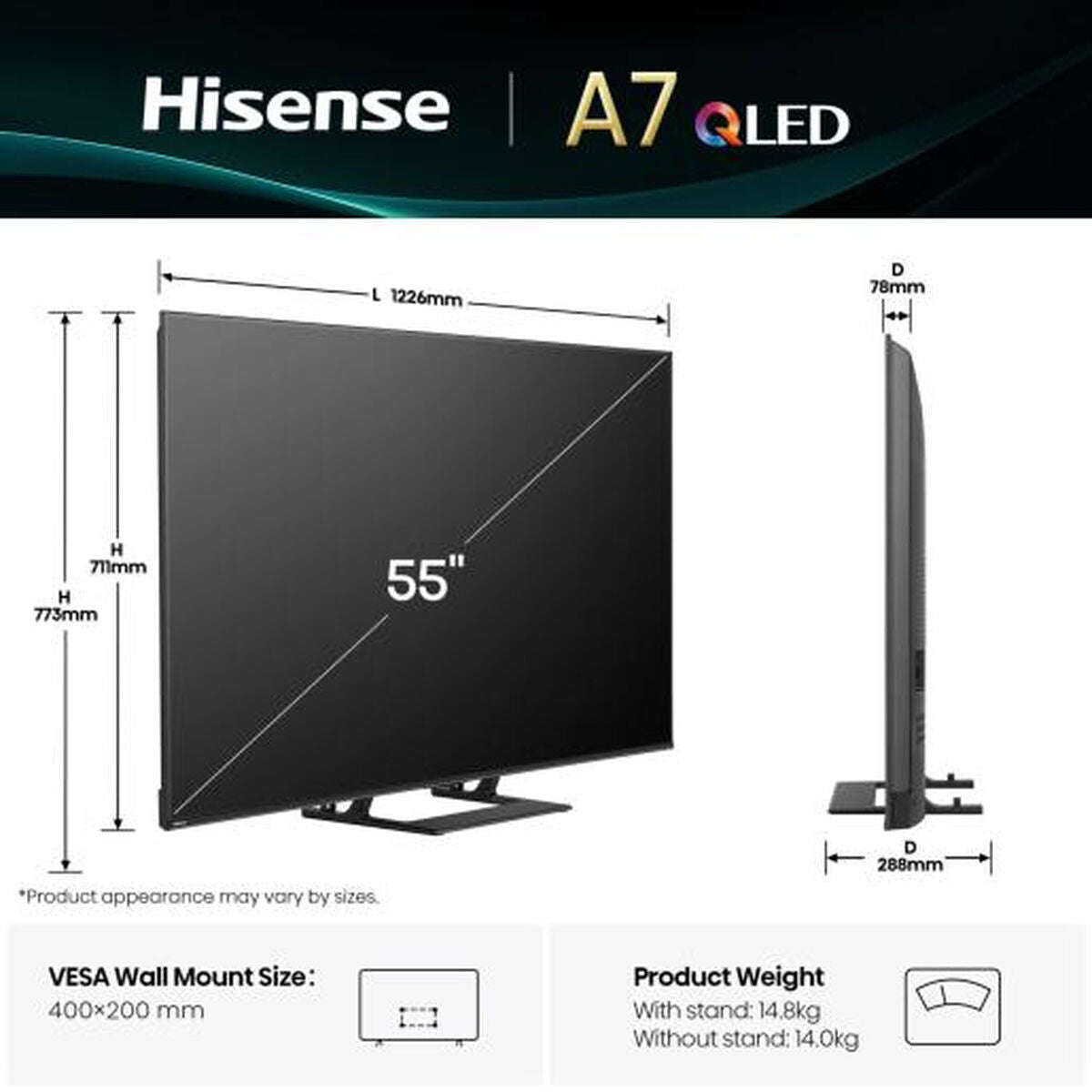 Smart TV Hisense 55A7Q 4K Ultra HD 55" QLED