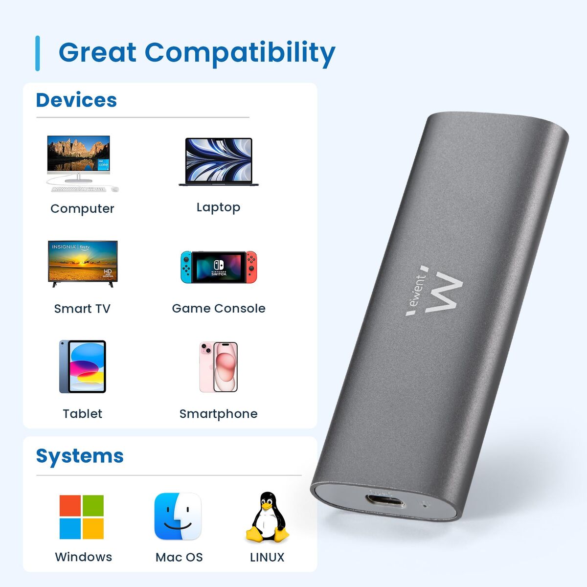 External Hard Drive Ewent EW7060 Grey