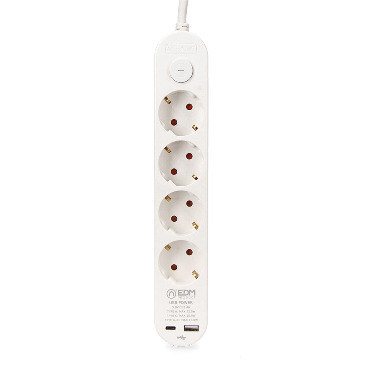 4-socket plugboard with power switch EDM 41823 White 3680 W 250 V 30 W (1,5 m)