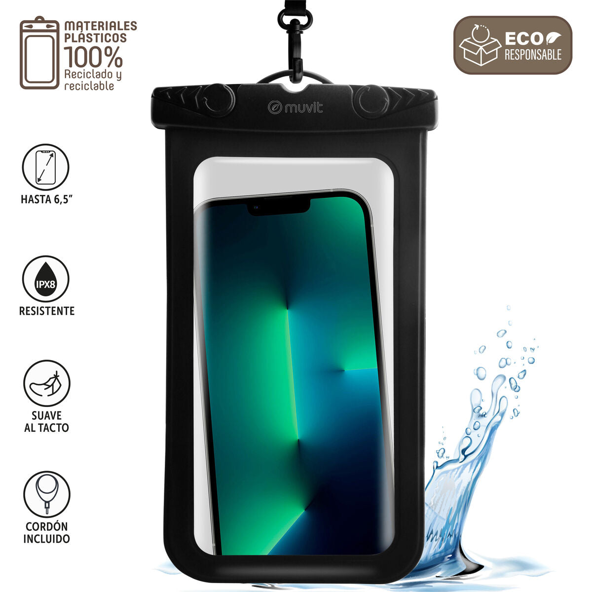 Waterproof case Muvit for Change Black Universal 6,5" (6,5")