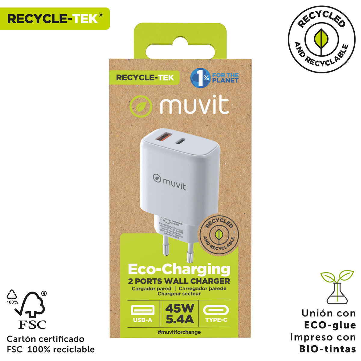 Wall Charger Muvit for Change MCD356 White 18 W 45 W