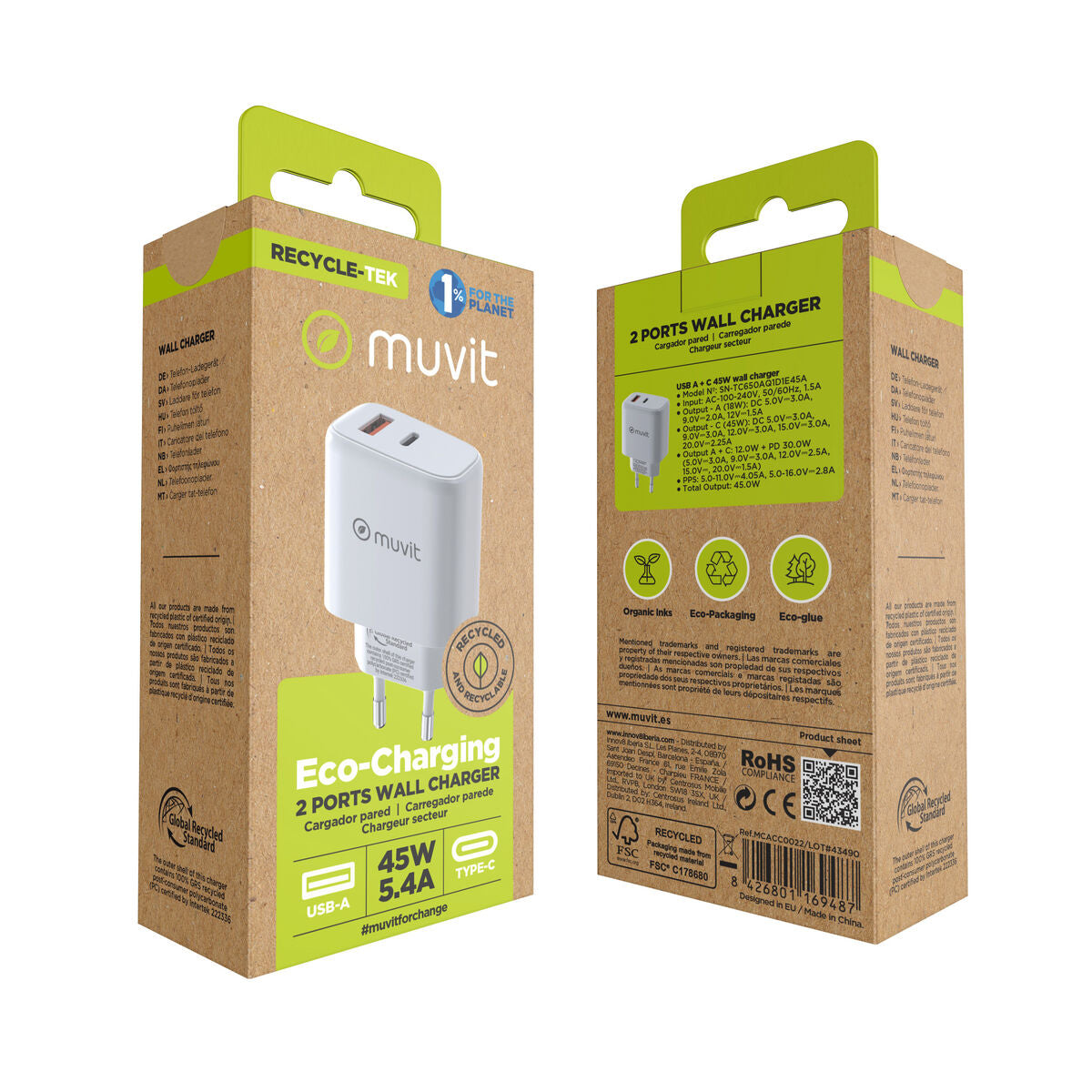 Wall Charger Muvit for Change MCD356 White 18 W 45 W