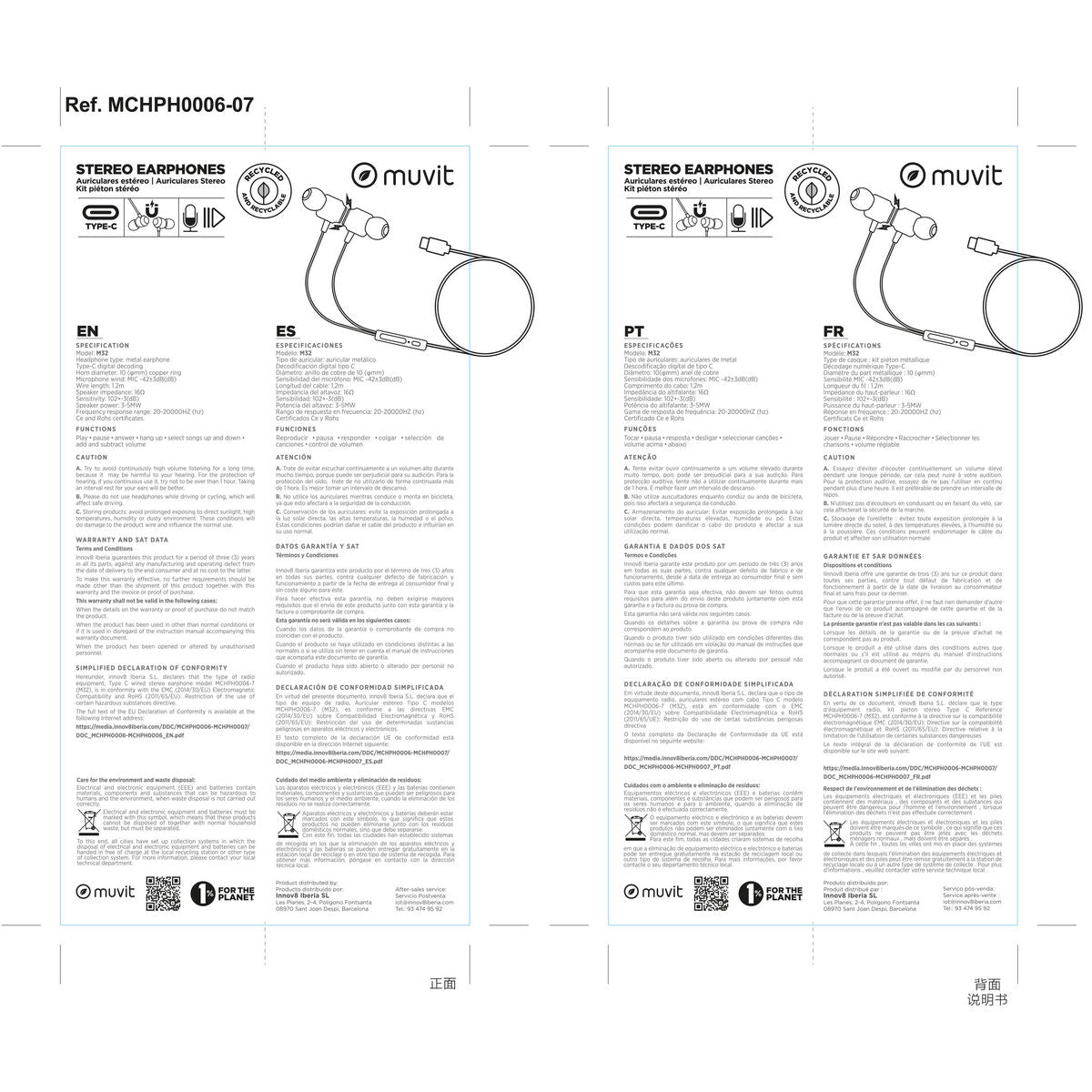 Headphones with Microphone Muvit M32 Black