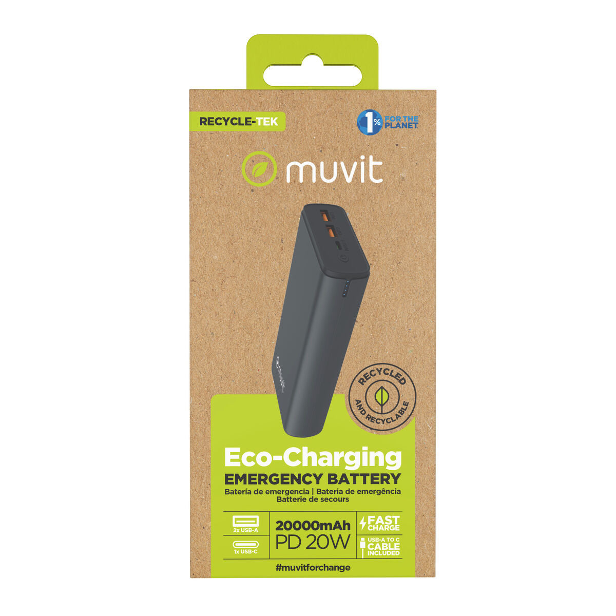 Powerbank Muvit for Change DP200G-R-PD Black 20 W
