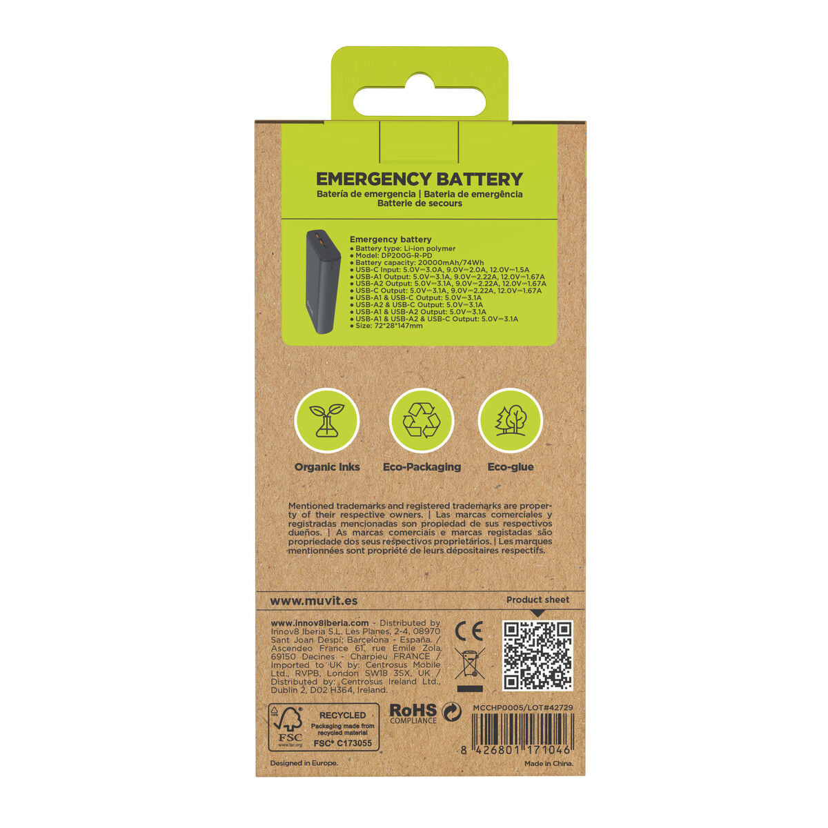 Powerbank Muvit for Change DP200G-R-PD Black 20 W