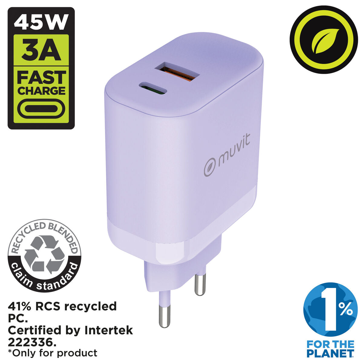 Wall Charger Muvit for Change WCEU24-45-AC Lavendar 45 W