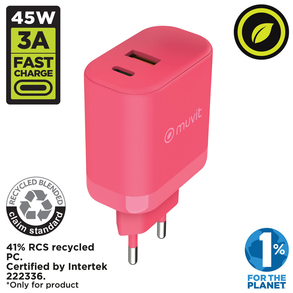 Wall Charger Muvit for Change WCEU24-45-AC Magenta 45 W