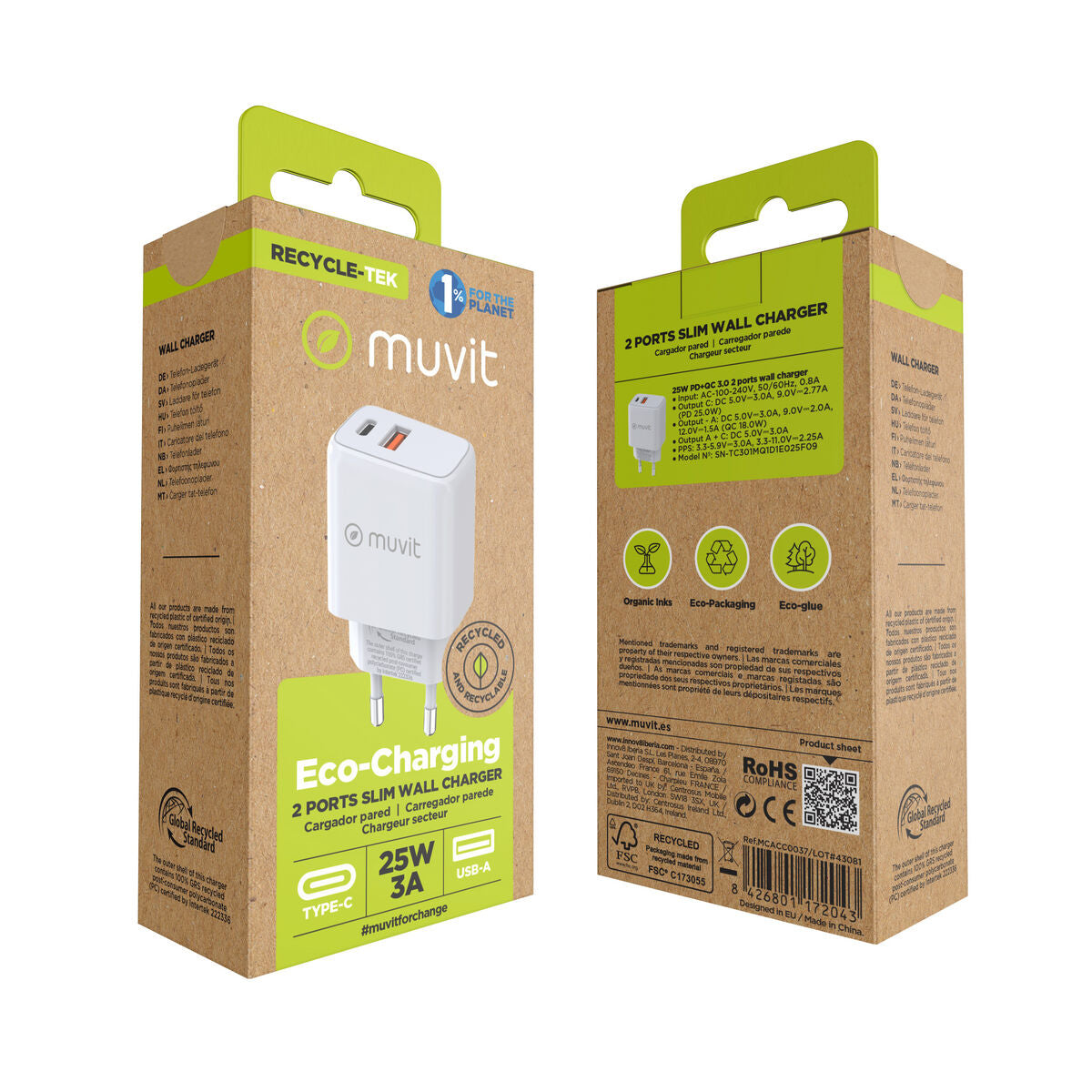 Wall Charger Muvit for Change MC-215 White 18 W 25 W