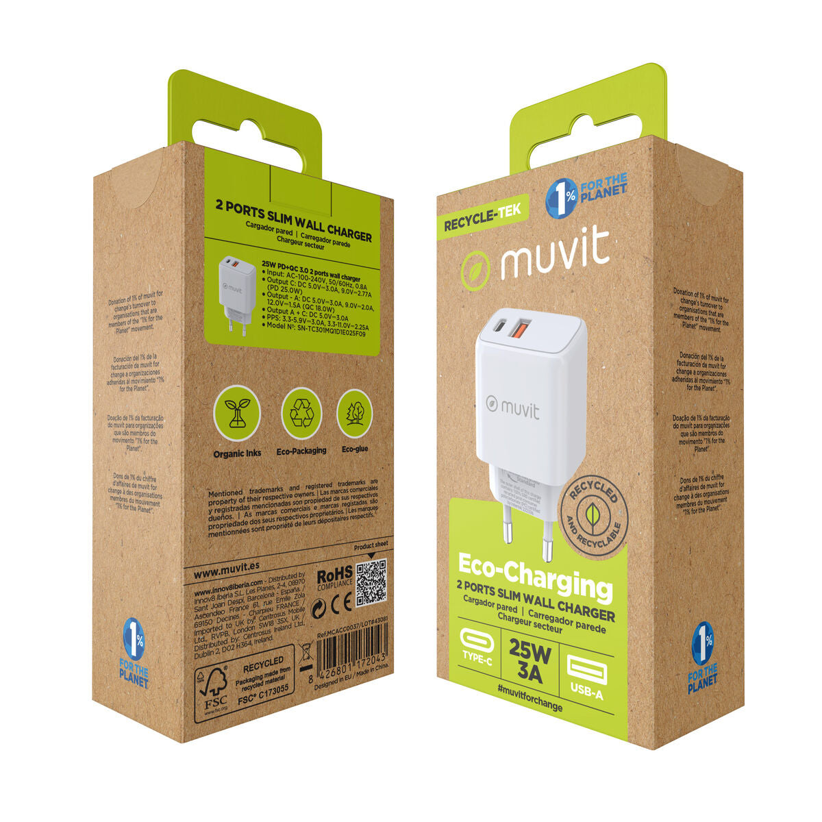Wall Charger Muvit for Change MC-215 White 18 W 25 W