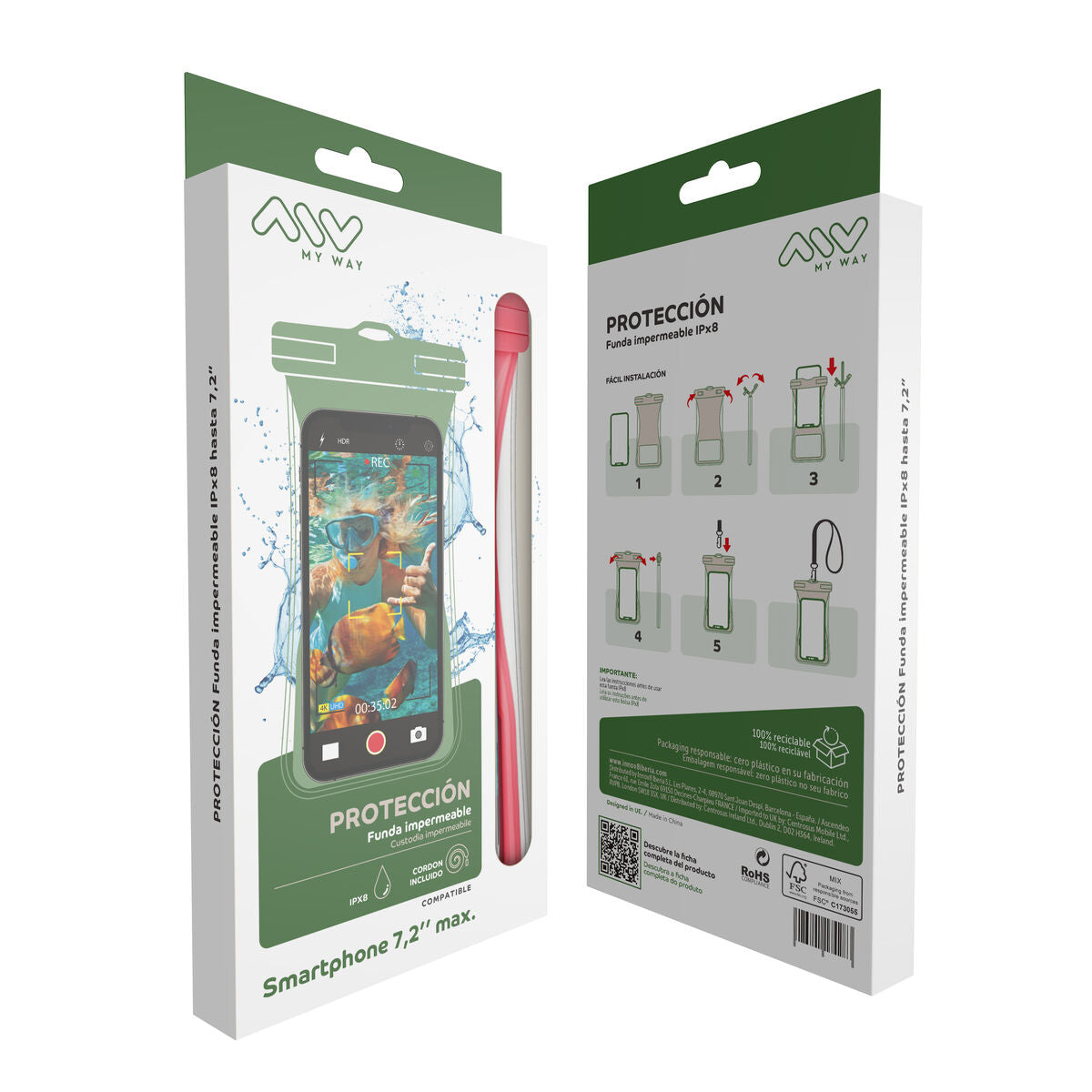 Waterproof case Myway Floating Pink Universal 7,2" (7")