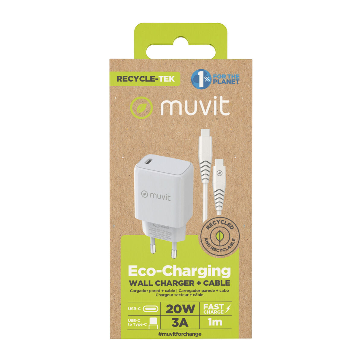 Wall Charger + USB-C Cable Muvit for Change White