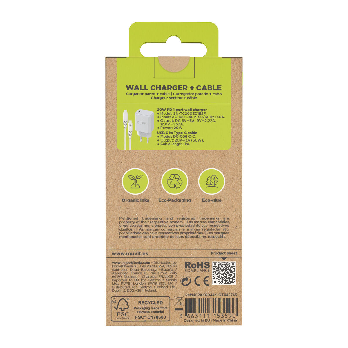 Wall Charger + USB-C Cable Muvit for Change White