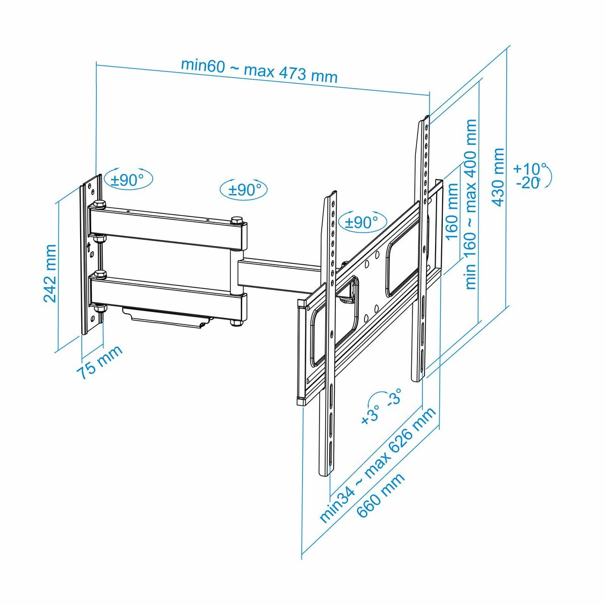 TV Wall Mount with Arm TooQ LP6070TN-B 37"-70" 50 kg