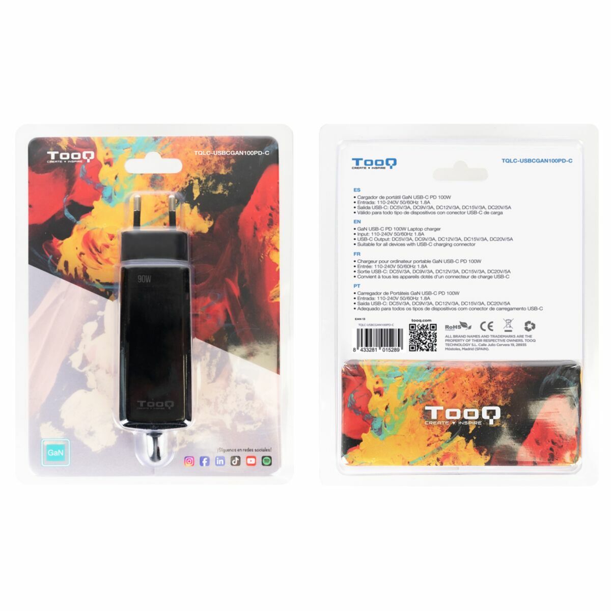 Laptop Charger TooQ GAN USB-C PD 100W Cúbico 100 W