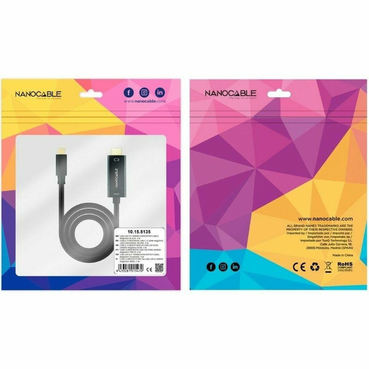 USB-C to HDMI Cable NANOCABLE 10.15.5135 5 m Black