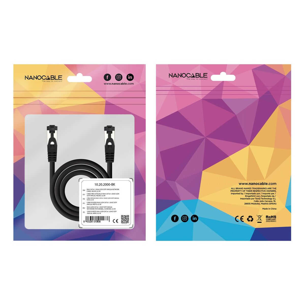 USB Cable NANOCABLE 10.20.2010-BK Black 10 m