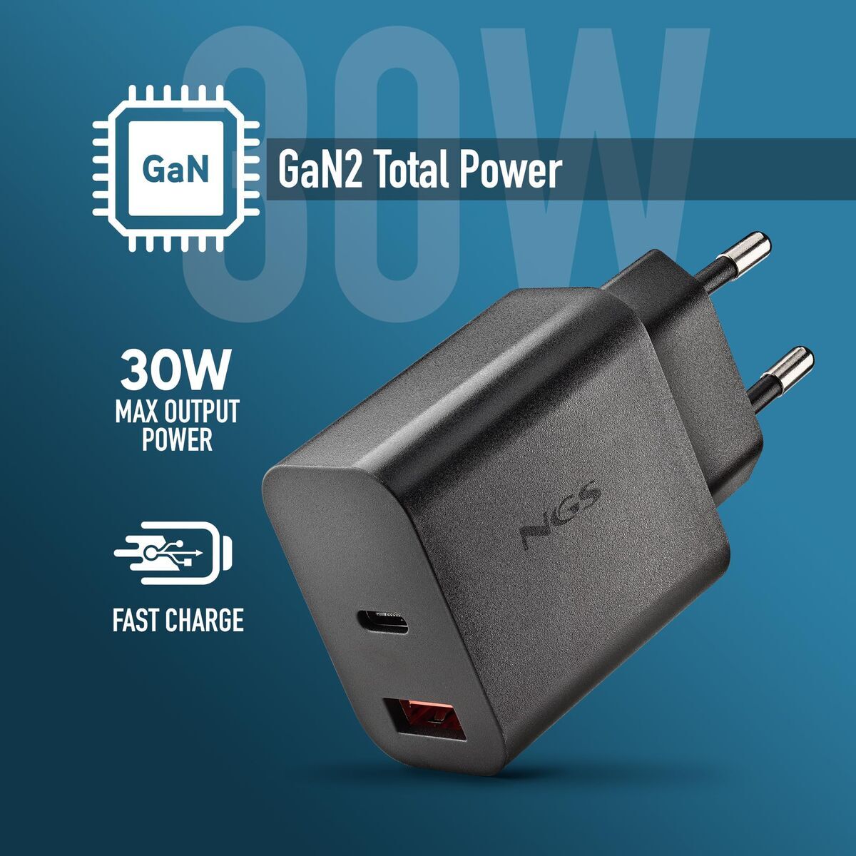 Laptop Charger NGS ERA30WBLACK 30 W Black