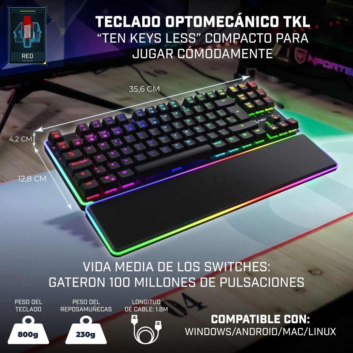 Keyboard Newskill NS-KB-GUNGNYR-GAT-RE Spanish Qwerty QWERTY Black