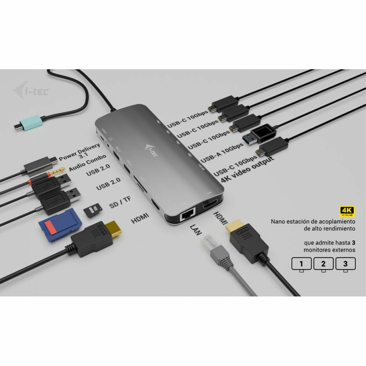 USB Hub i-Tec C31NANOTRIPLEDOCKPD Grey