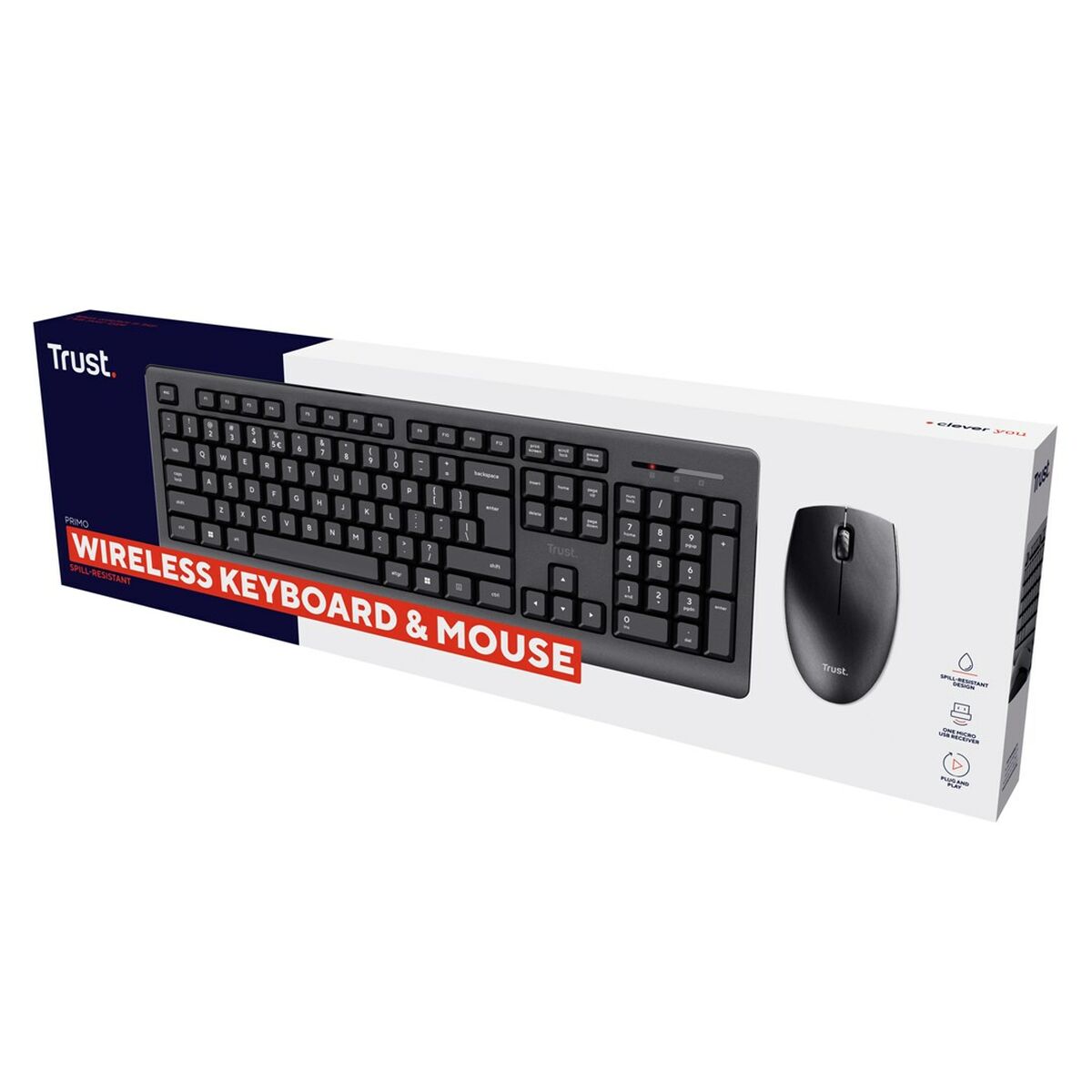 Keyboard and Wireless Mouse Trust Primo Black Monochrome English EEUU Qwerty US