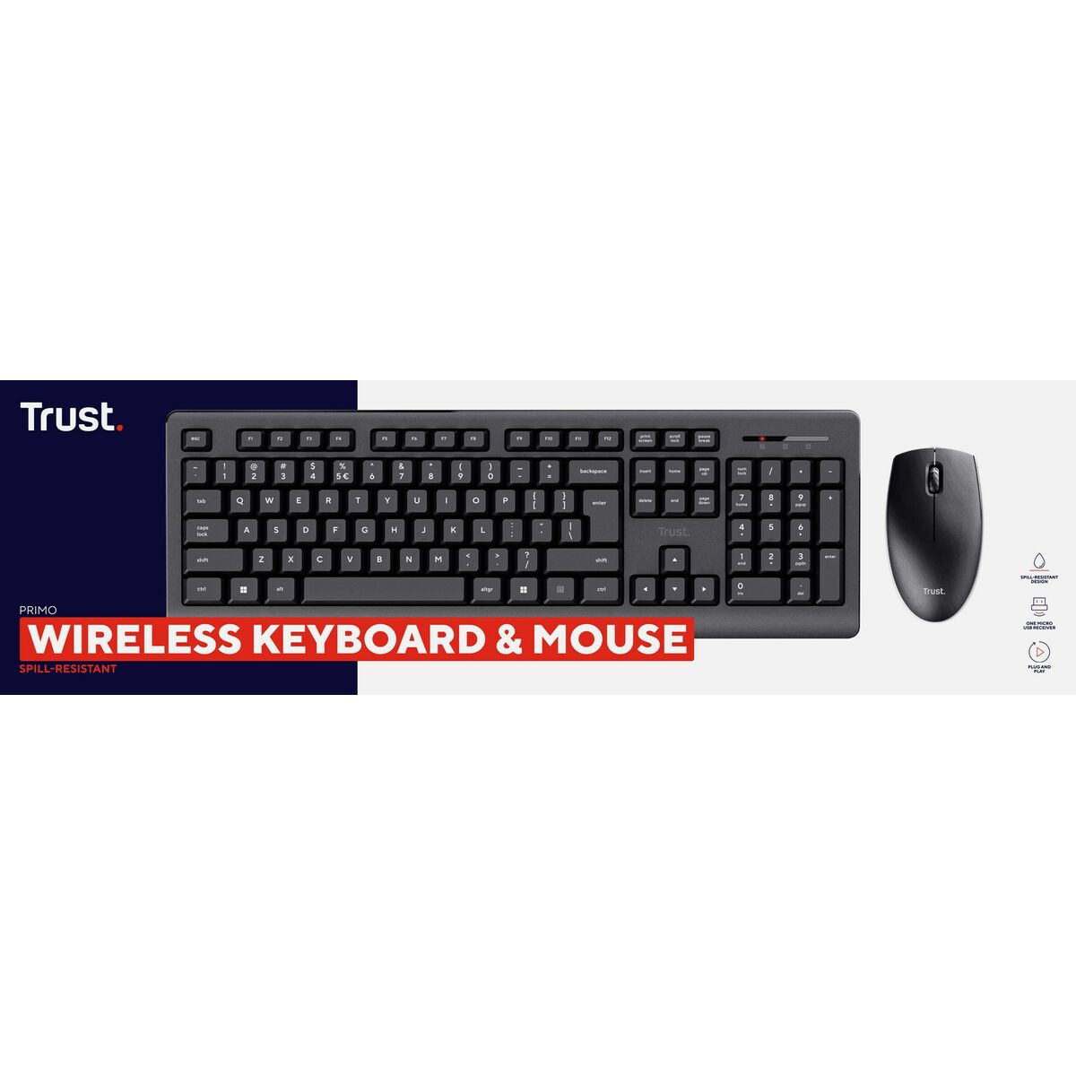 Keyboard and Wireless Mouse Trust Primo Black Monochrome English EEUU Qwerty US