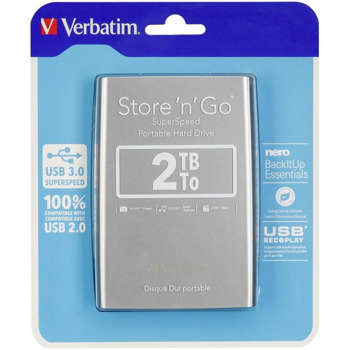 External Hard Drive Verbatim STORE 'N' GO Black Silver HDD 2 TB (4 Units)