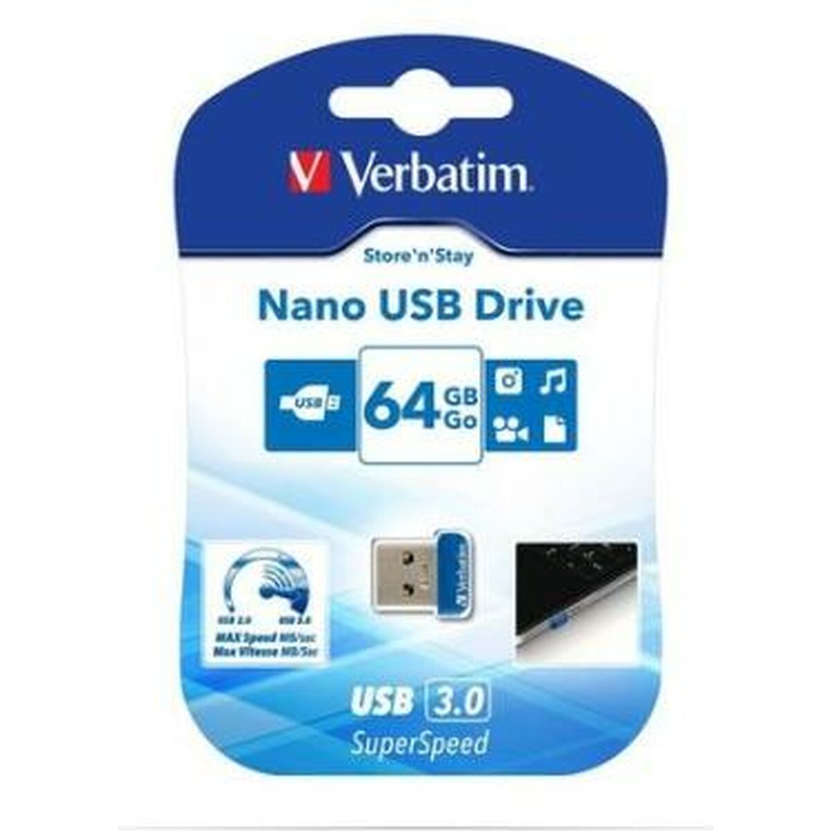 USB stick Verbatim NANO STORE'N'STAY Blue Black 64 GB (10 Units)