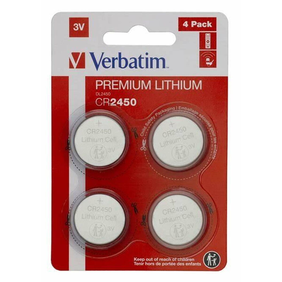 Lithium Button Batteries Verbatim CR2450 (4 Pieces) (20 Units)