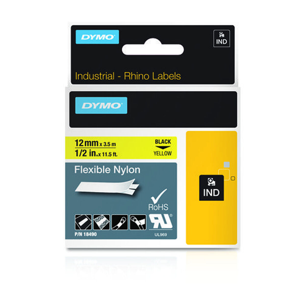 Laminated Tape Dymo Nylon Flexible IND Multicolour Black/Yellow