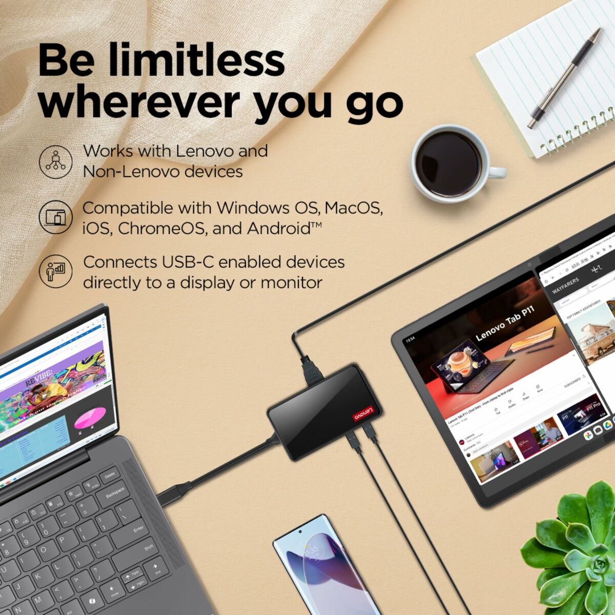 USB Hub Lenovo GX91M73945 Black 100 W