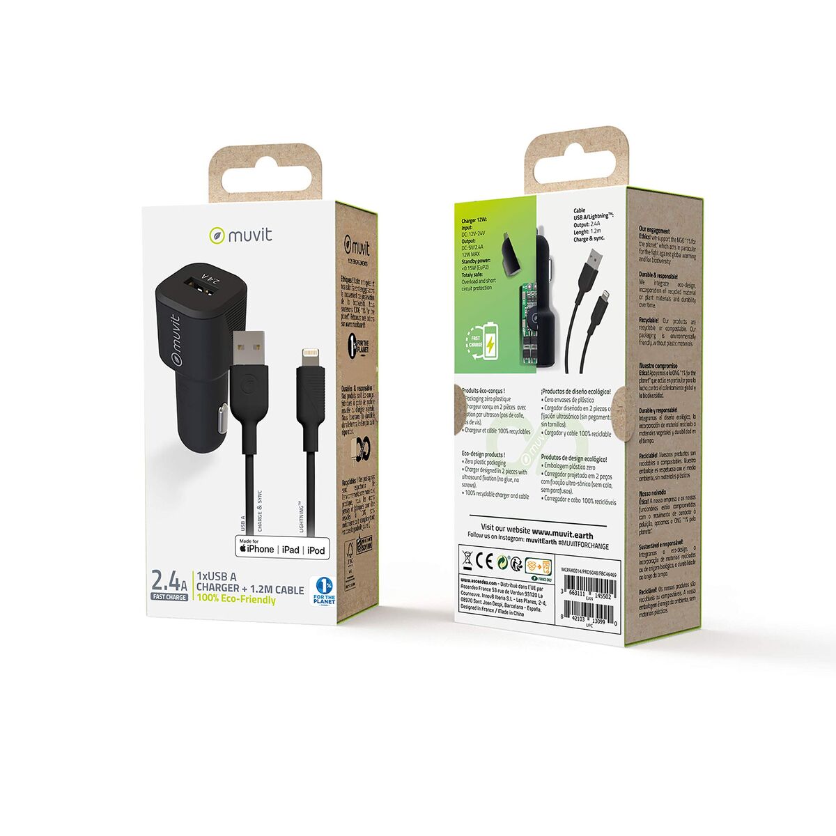 Car Charger Muvit 1,2 m Black