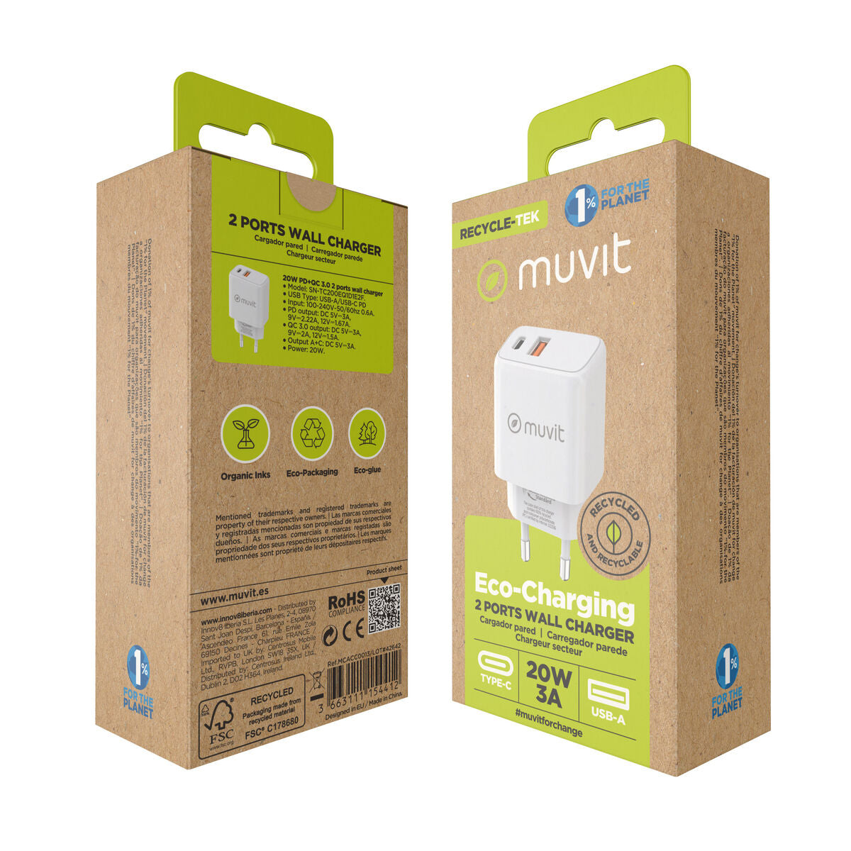 Wall Charger Muvit for Change White 18 W 20 W