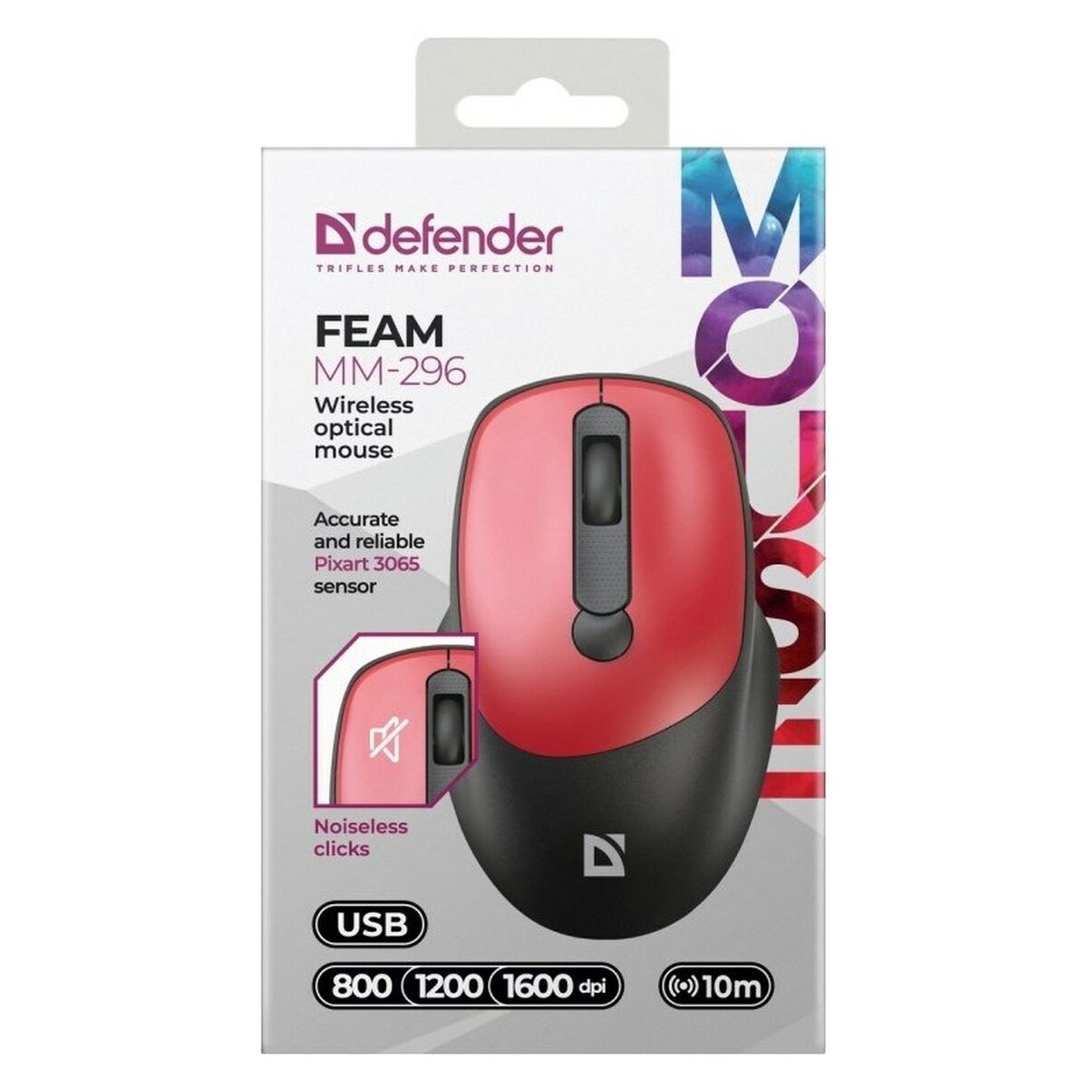 Wireless Mouse Defender FEAM MM-296 RF SILENT Red