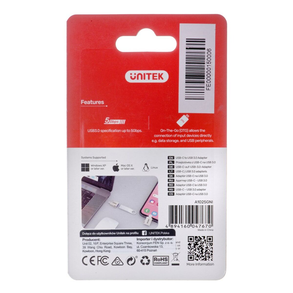 USB-C to USB Adapter Unitek A1025GNI