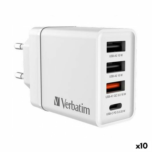 Wall Charger Verbatim White 30 W (10 Units)