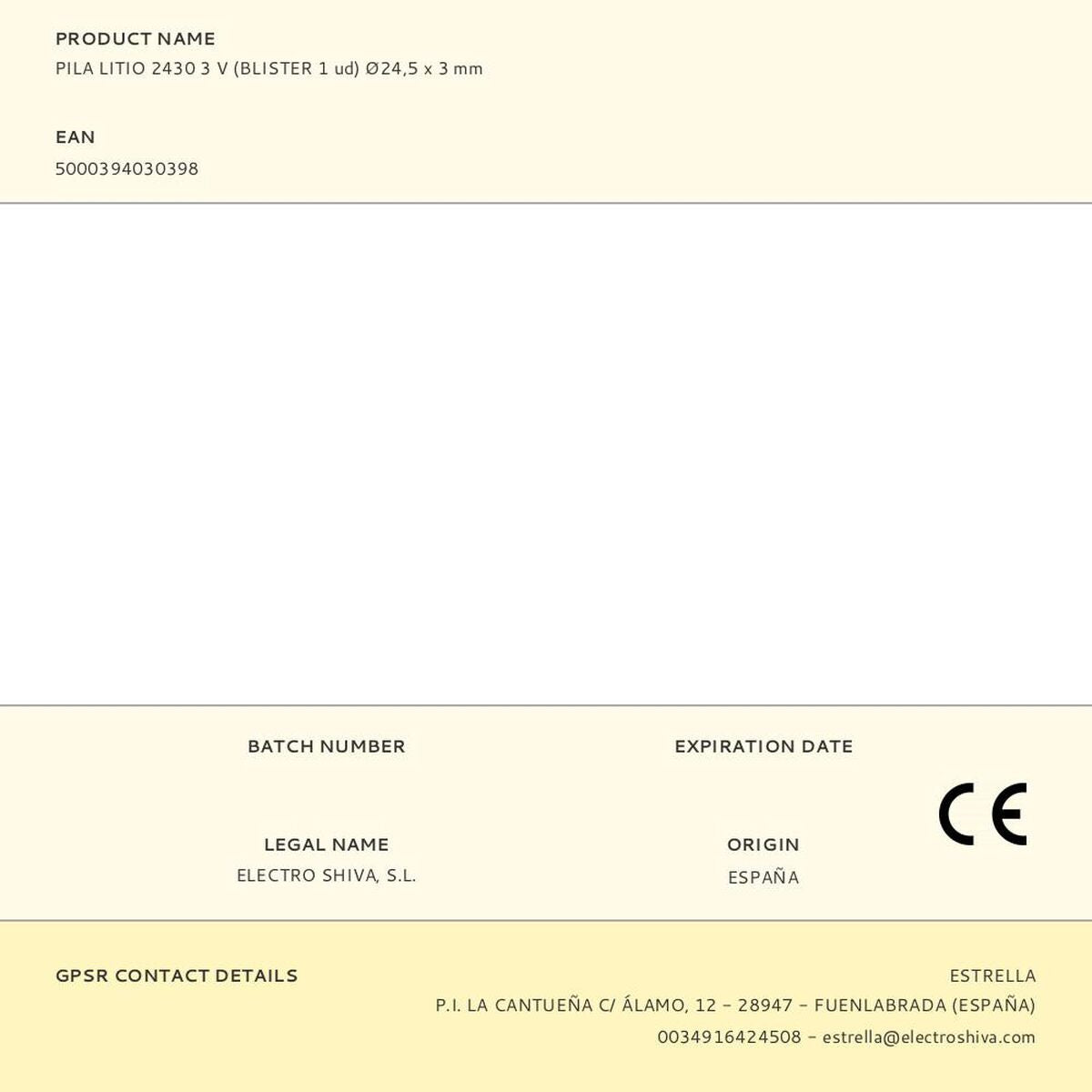 Lithium Button Cell Battery DURACELL CR2430 3V 3 V